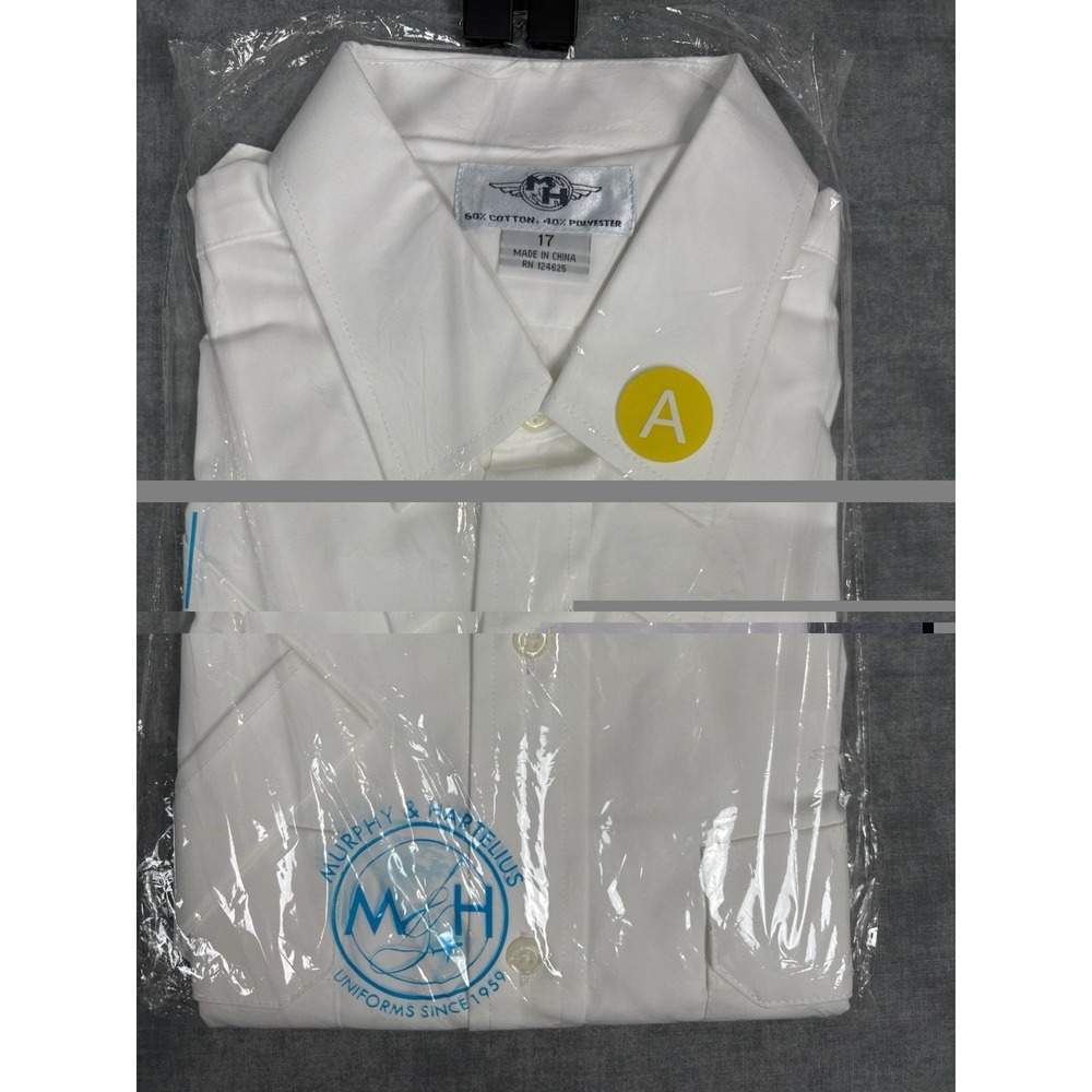 NEW Murphy & Hartelius Pilot Uniform Shirt Mens 17 White Short Sleeve Airline